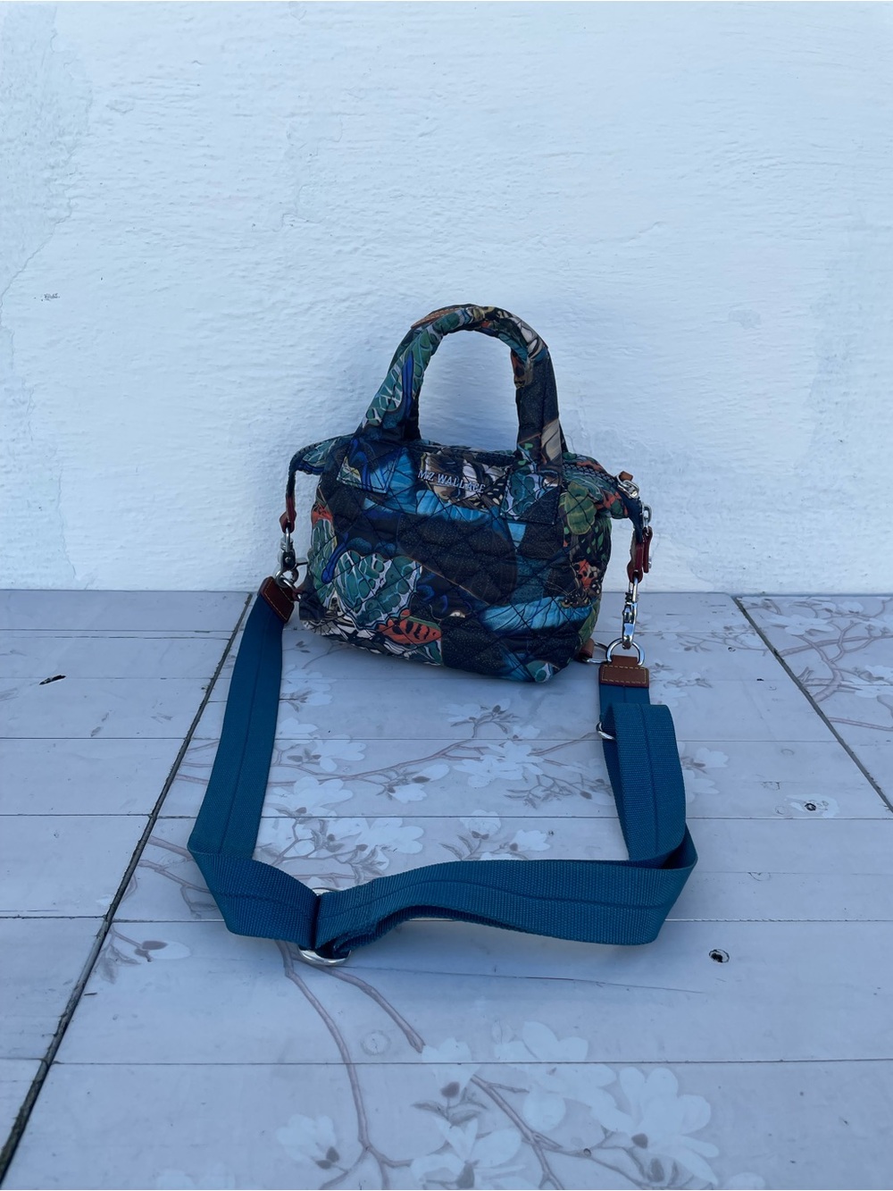 MZ Wallace Quilted Mini Satchel in Teal Multi-Print